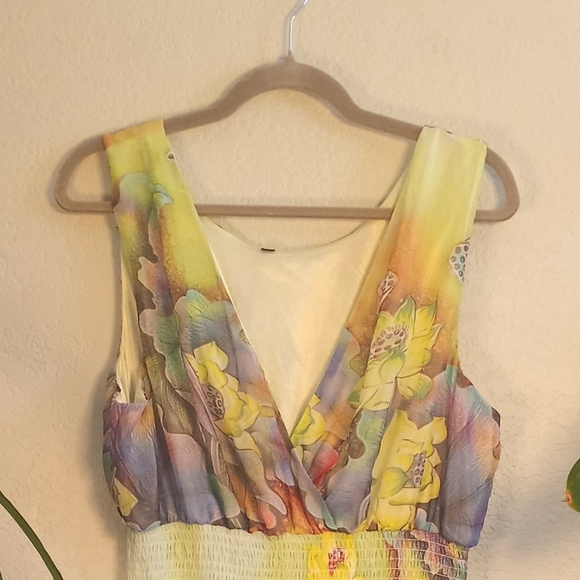 Fairycore Whimsical Sheer Layered Ruffled Floral V Neck Flowy Cottagecore Dress - Picture 2 of 8